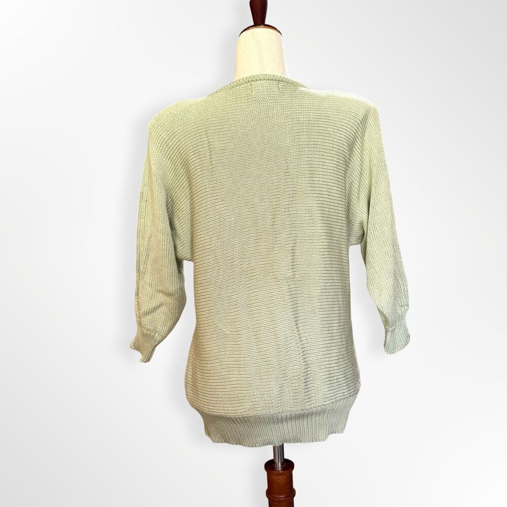 Adolfo Collectible, Vintage Pink Tiger Lily Sage Green Knit Spring Sweater, S - Picture 4 of 7
